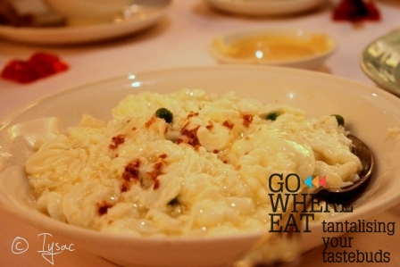 Fried egg whites with seafood Fried egg whites with seafood