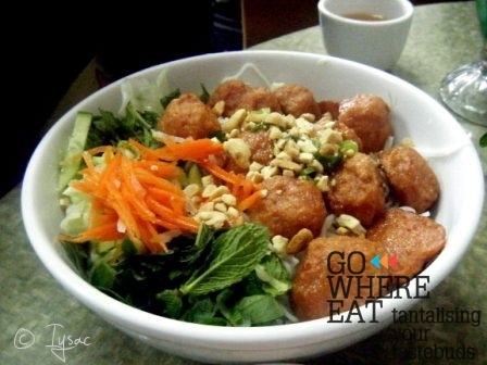 Cold-mix vietnamese rice noodles with meat balls Cold-mix vietnamese rice noodles with meat balls